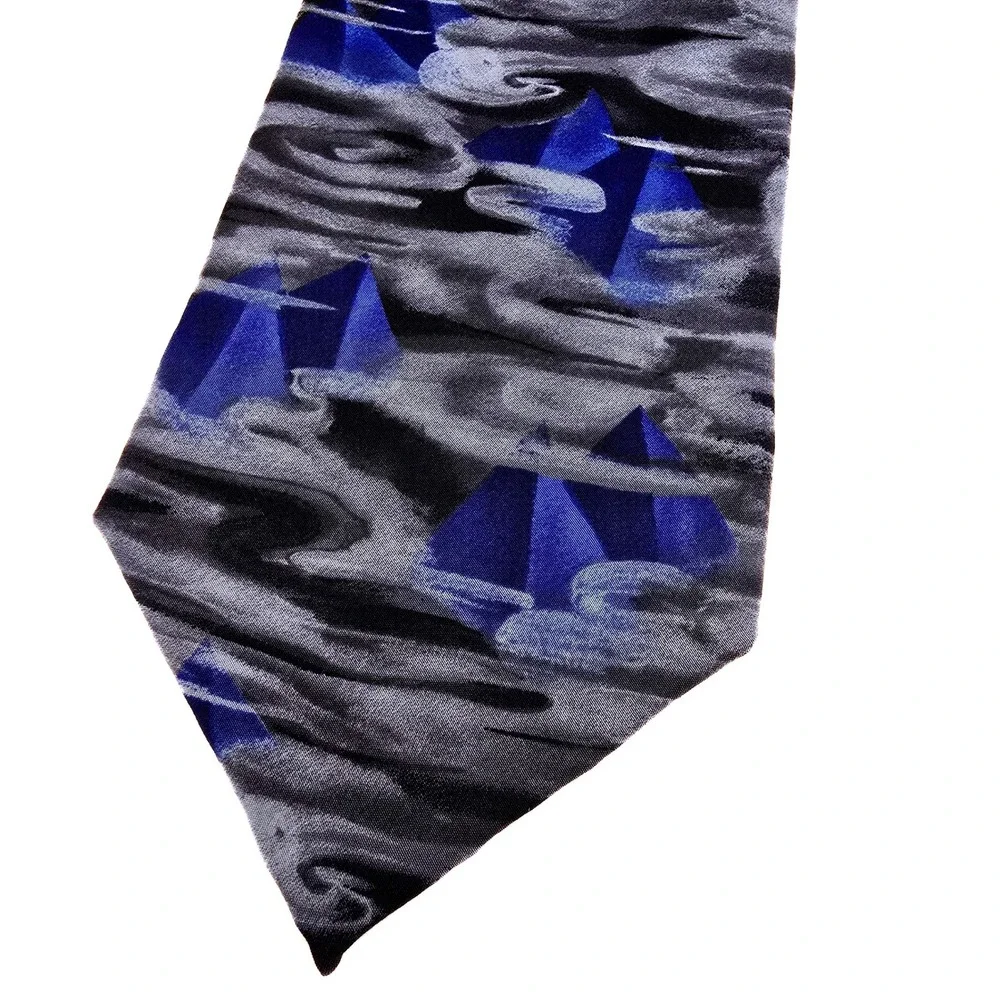 Grateful Dead Great Pyramid First Set Silk Necktie‎ Blue Grey Abstract Vintage